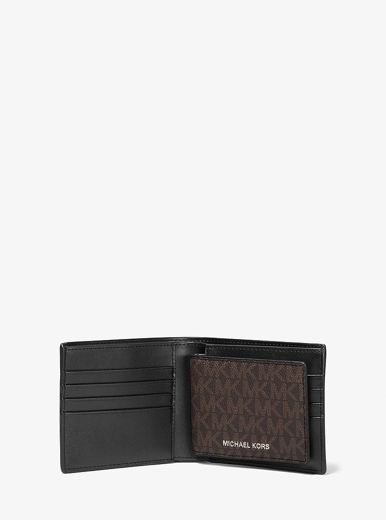 Michael Kors Cooper Logo Billfold Wallet With Passcase Brown-Black