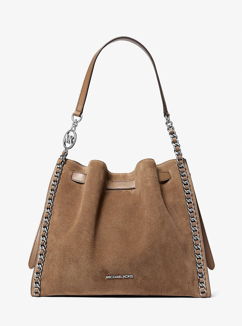 Michael Kors Mina Large Suede Chain Shoulder Bag Driftwood