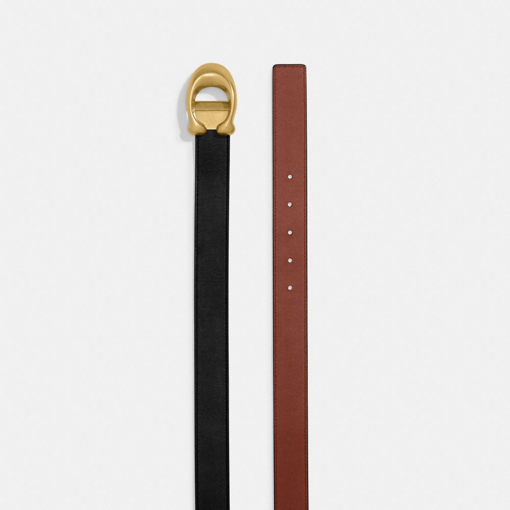 Coach Sculpted C Buckle Cut To Size Reversible Belt, 32 Mm Brass Red 1941 Saddle