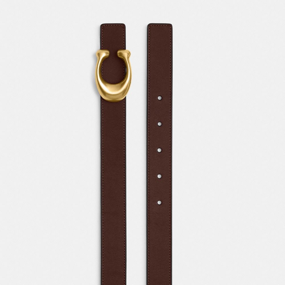Coach Sculpted C Buckle Reversible Belt, 25 Mm Brass Maple Black