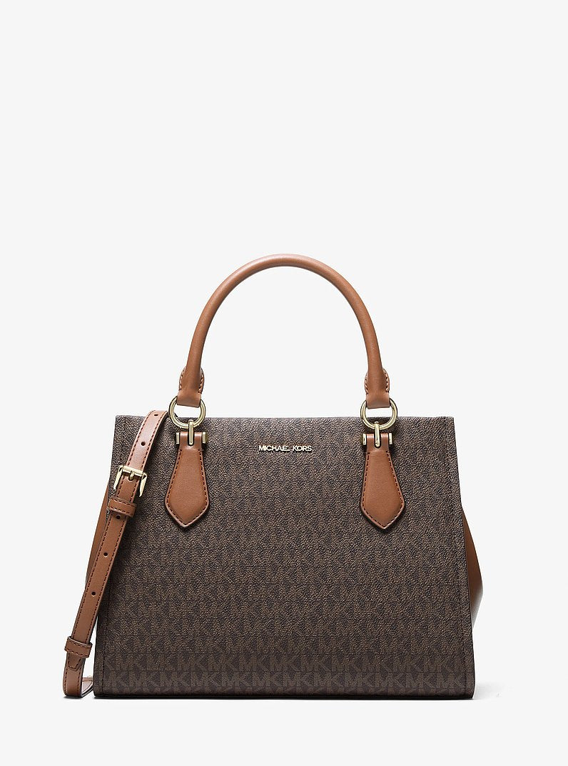 Michael Kors Marilyn Medium Signature Logo Convertible Satchel Brown
