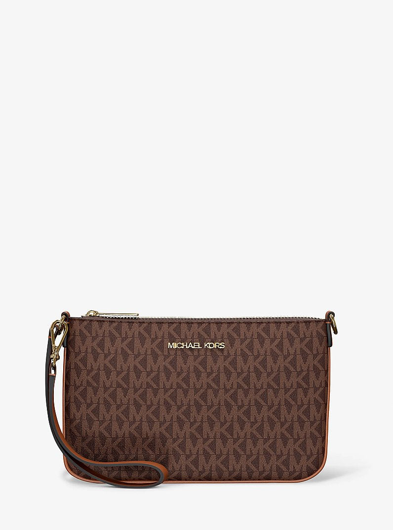 Michael Kors Jet Set Small Signature Logo Convertible Wristlet Brown