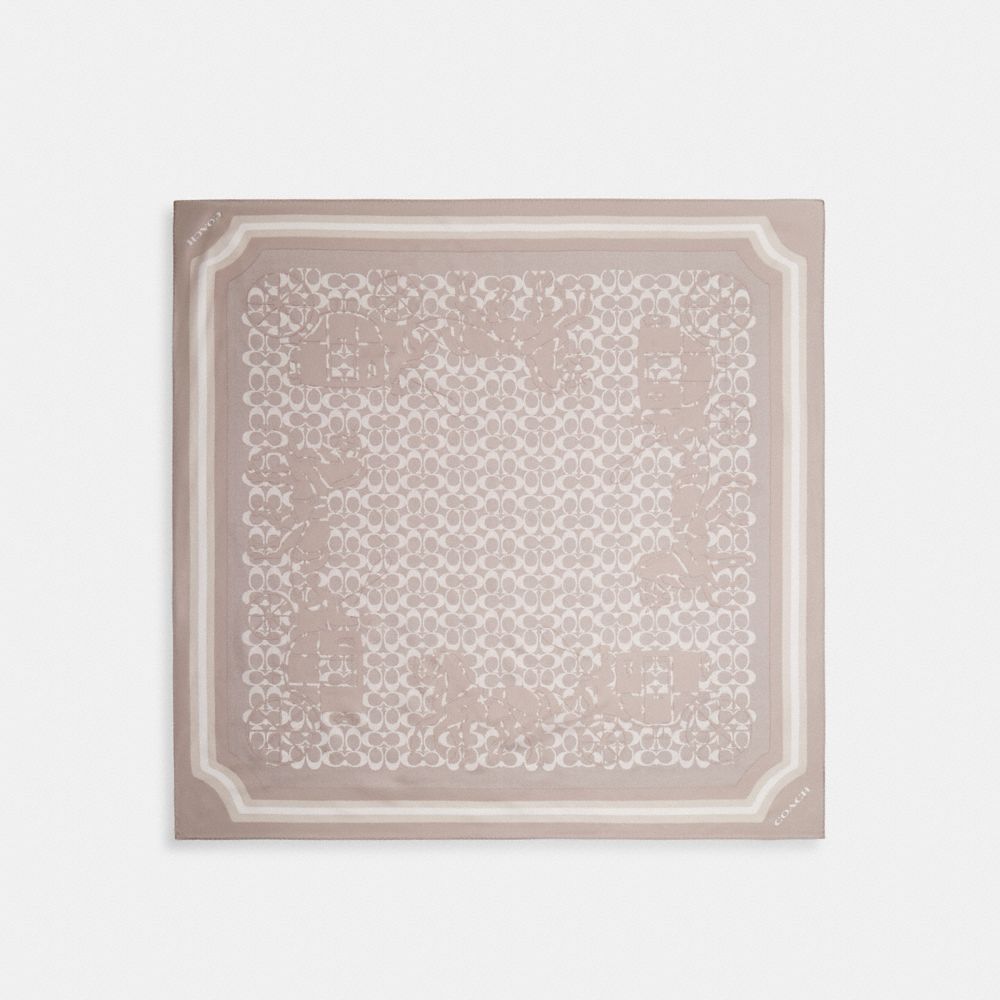Coach Signature Horse And Carriage Print Silk Square Scarf Grey Birch