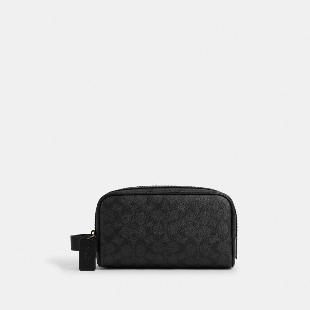 Coach Small Travel Kit In Signature Canvas Gunmetal-Charcoal-Black