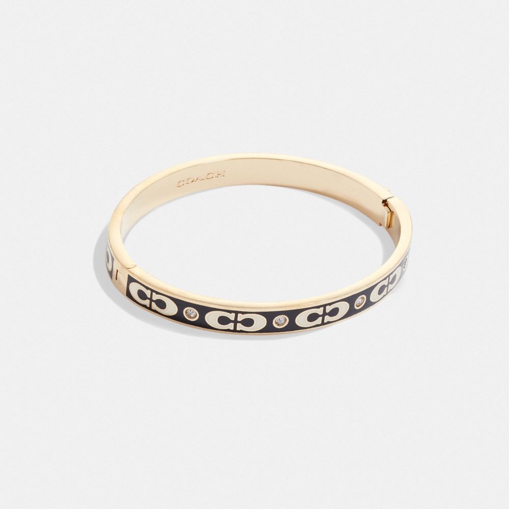 Coach Signature Enamel Hinged Bangle Gold Black