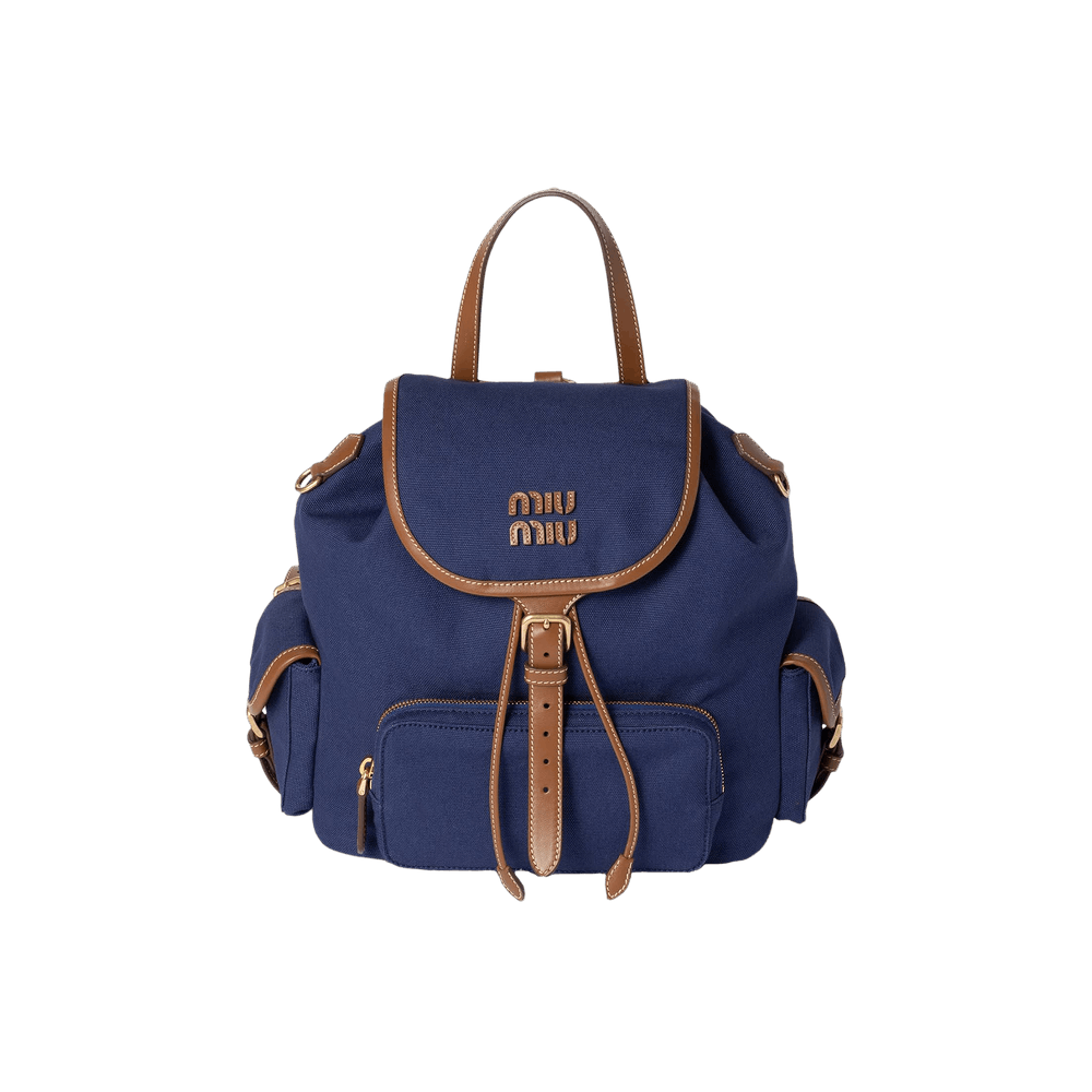 Miu Miu Canvas Backpack Cornflower Blue/Brandy