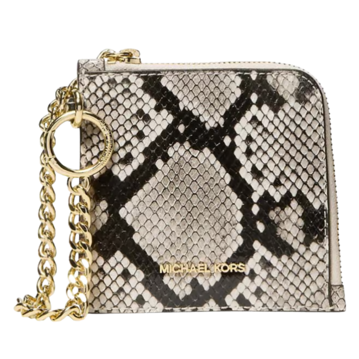 Michael Kors Jet Set Travel Medium Snake Embossed Chain Wallet Lt Cream