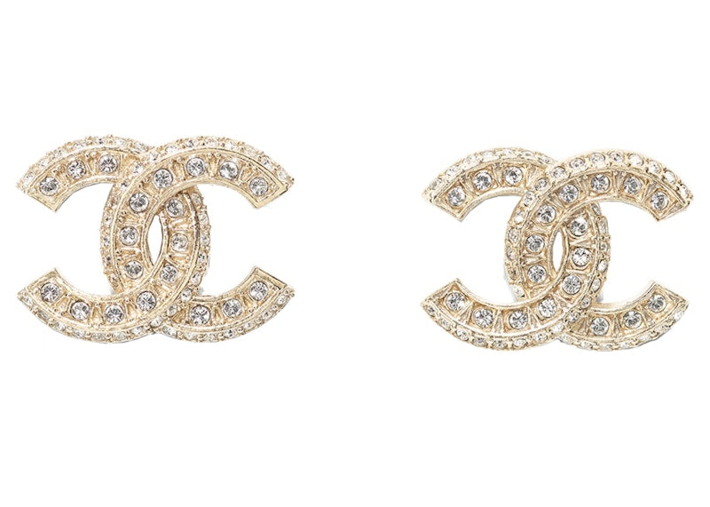 Chanel Crystal CC Gold Stud Earrings Gold