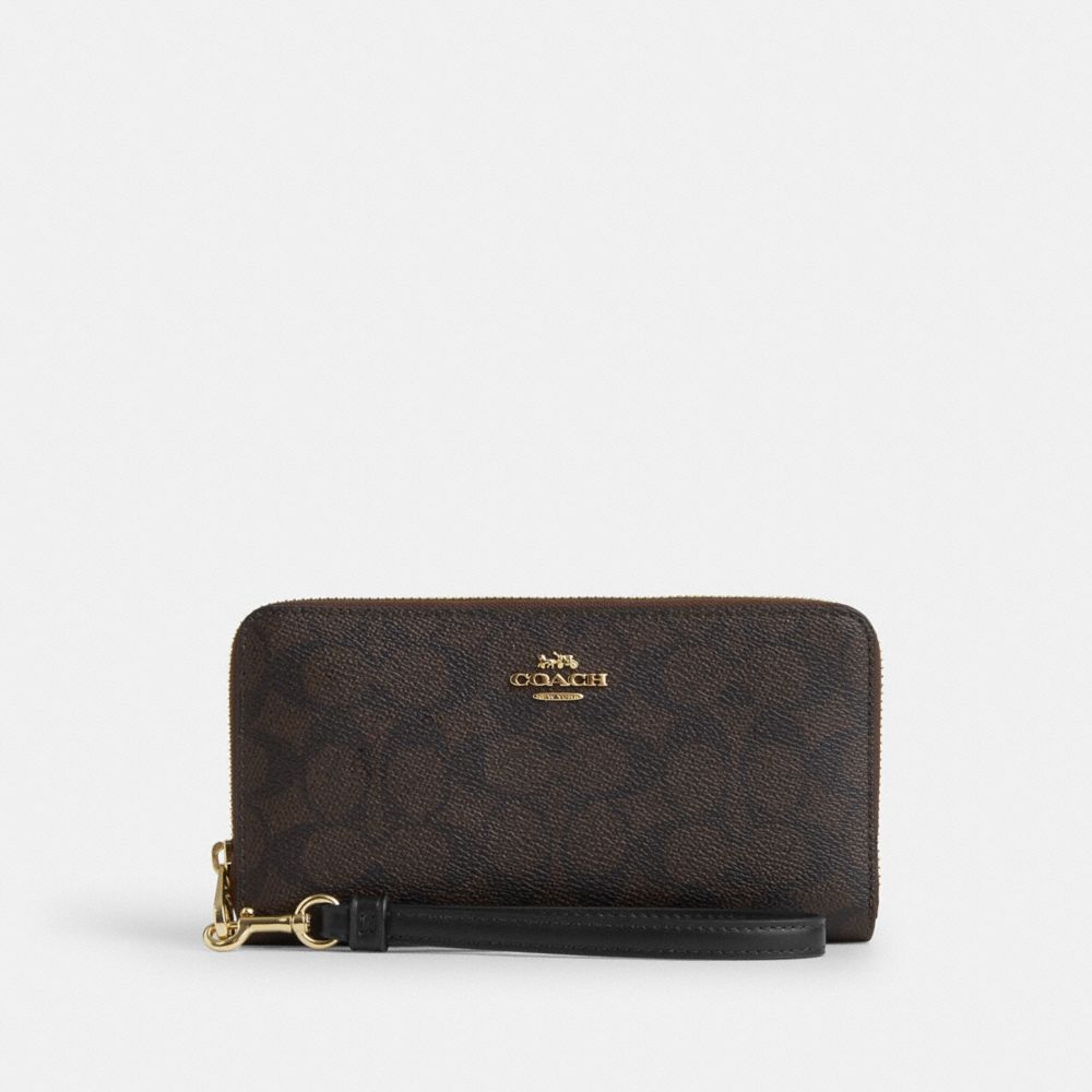 Long Zip Around Wallet In Signature Canvas signature canvas/Gold/Walnut/Black