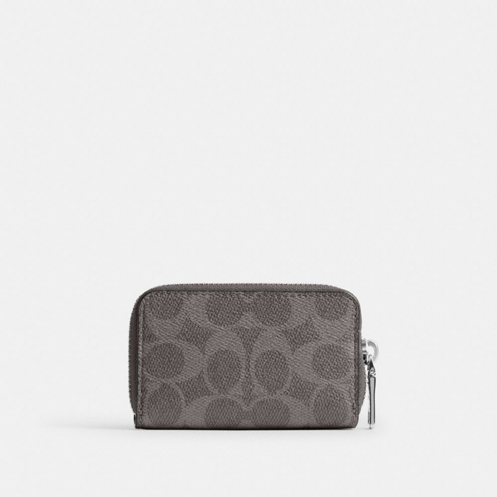 Coach Small Zip Around Card Case In Signature Canvas Grey Signature