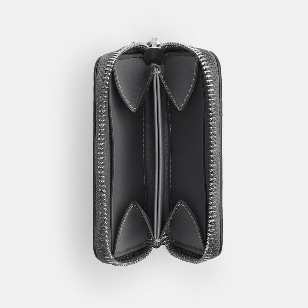 Coach Small Zip Around Card Case In Signature Canvas Grey Signature