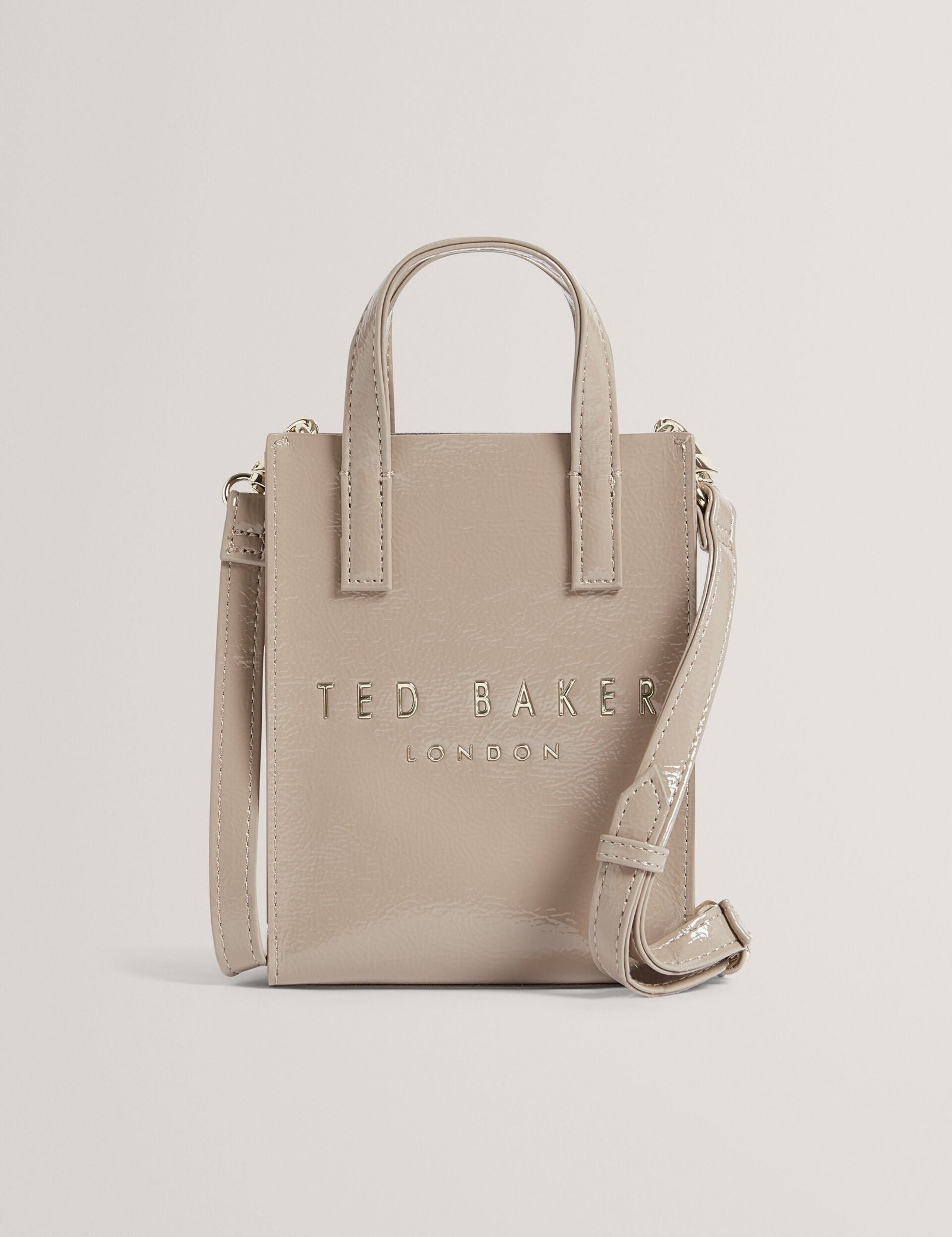 Ted Baker Crinkll Mini Crinkle Patent Pu Icon Tote Bag Stone Women's