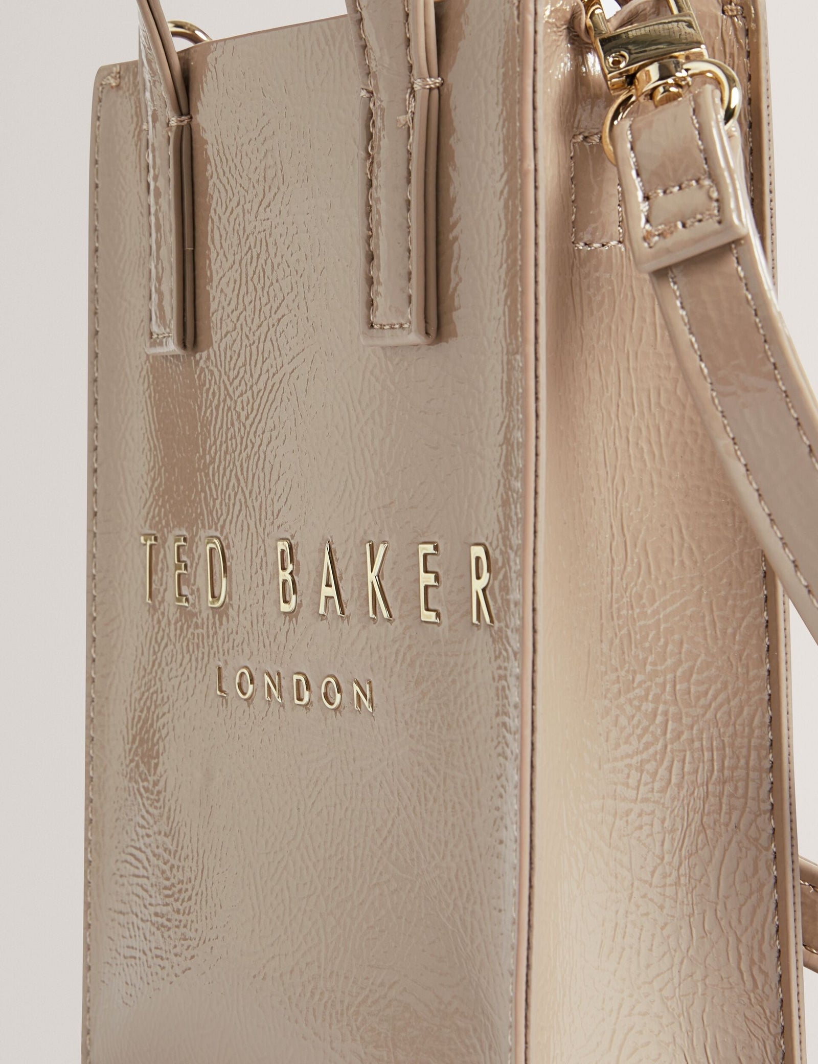 Ted Baker Crinkll Mini Crinkle Patent Pu Icon Tote Bag Stone Women's