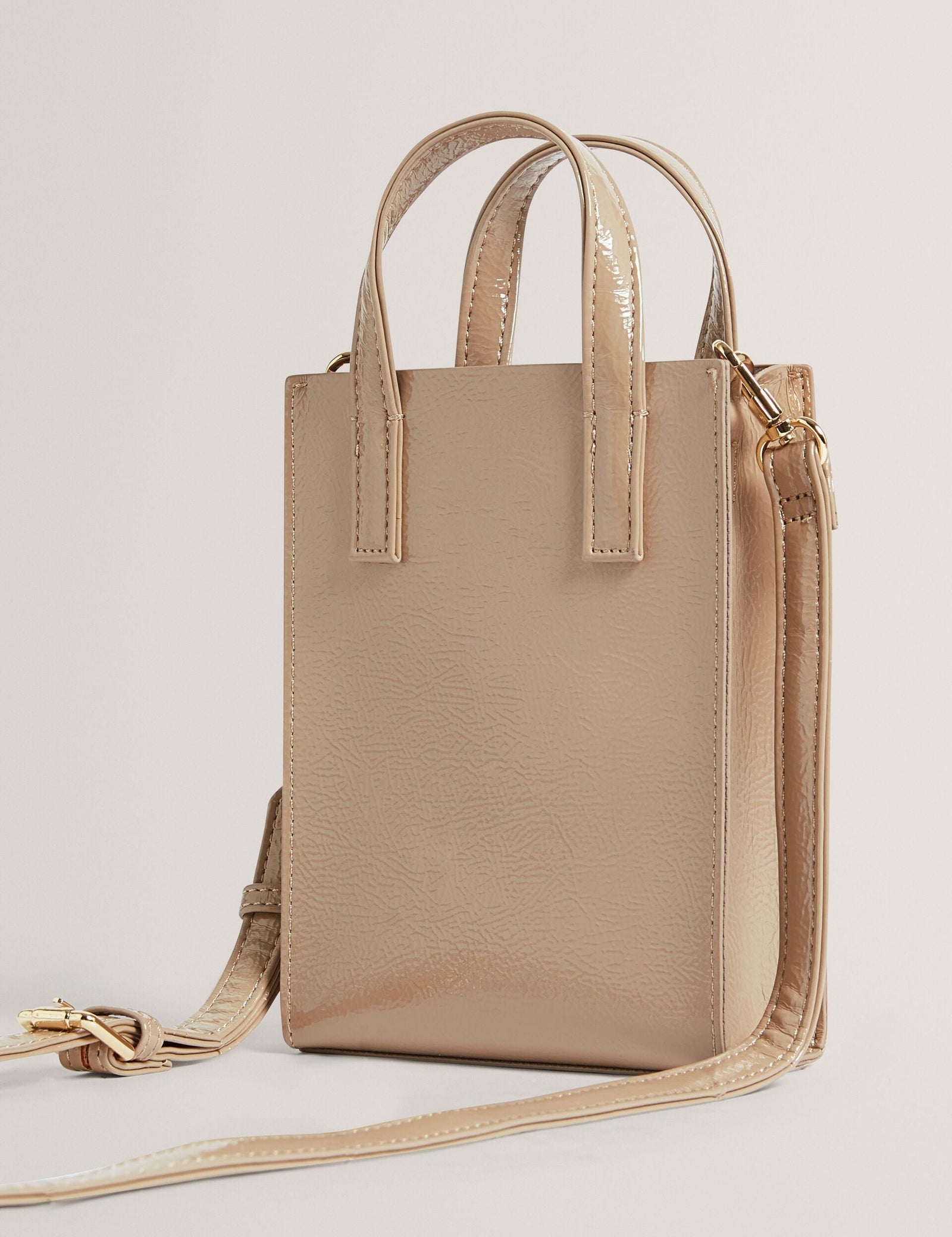 Ted Baker Crinkll Mini Crinkle Patent Pu Icon Tote Bag Stone Women's