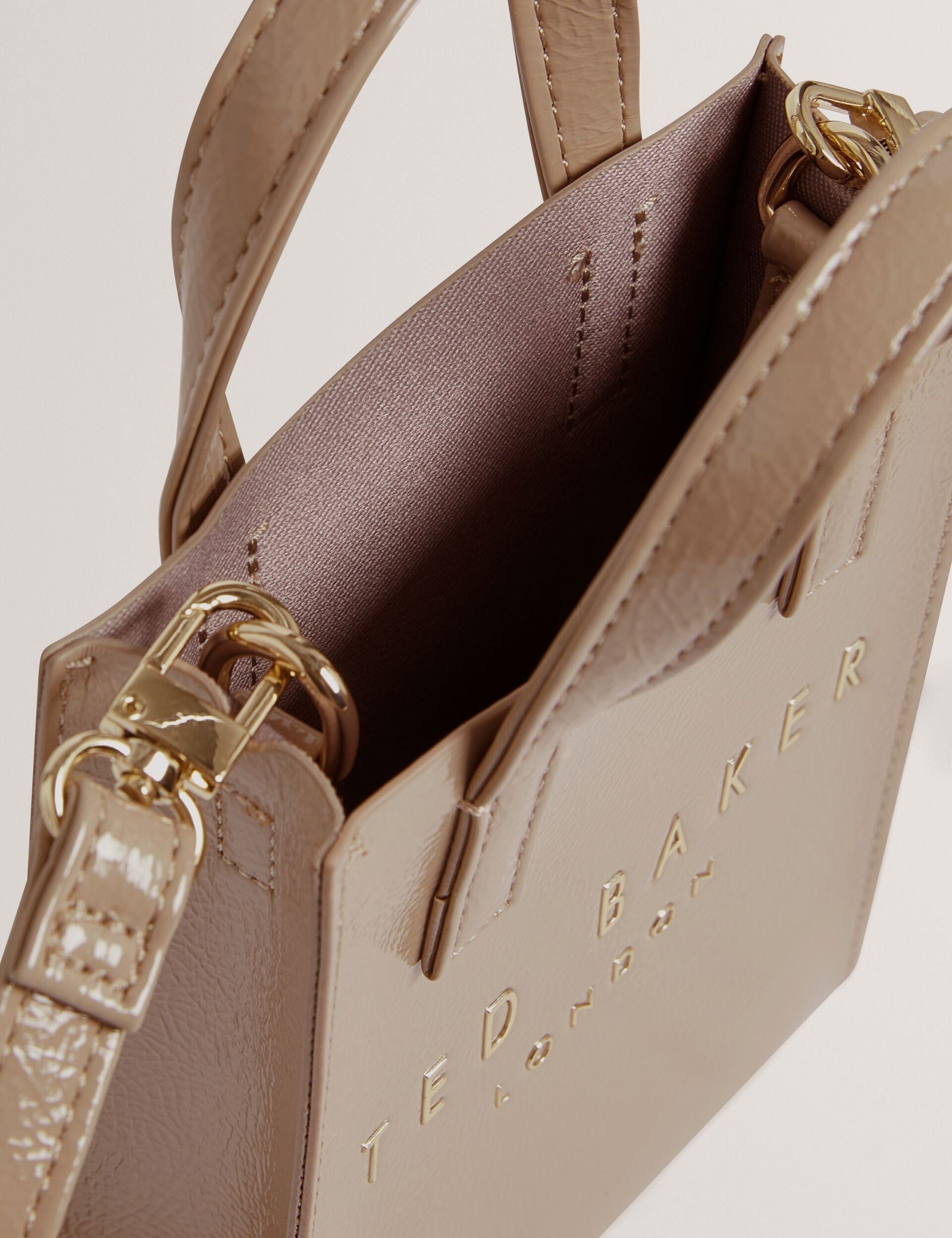 Ted Baker Crinkll Mini Crinkle Patent Pu Icon Tote Bag Stone Women's