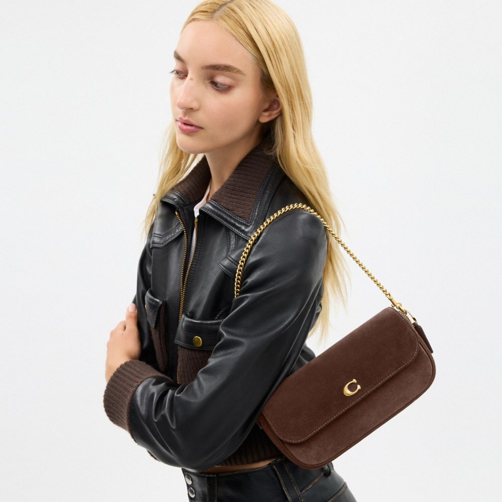 Coach Brook Flap Chain Bag Brass Dark Chocolate