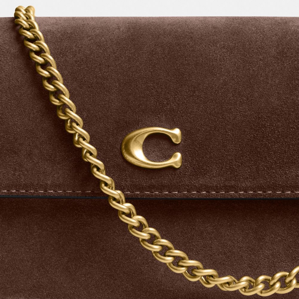 Coach Brook Flap Chain Bag Brass Dark Chocolate