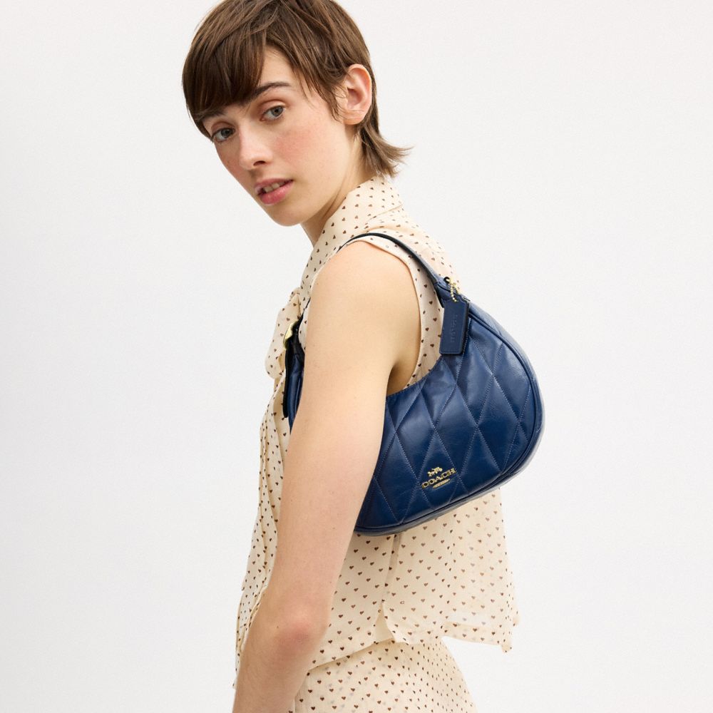 Coach Emily Shoulder Bag With Quilting Gold Deep Blue