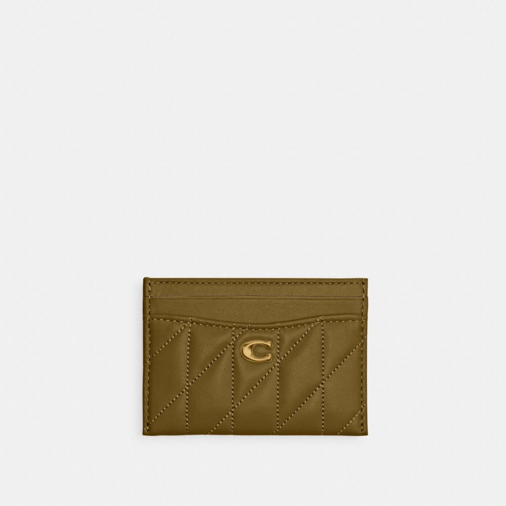 Coach Essential Card Case With Pillow Quilting Brass Muted Olive