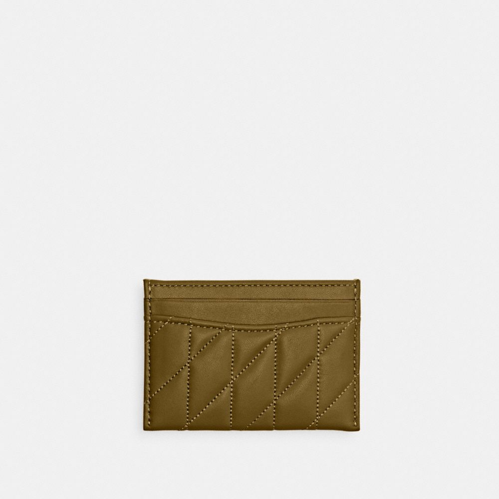 Coach Essential Card Case With Pillow Quilting Brass Muted Olive