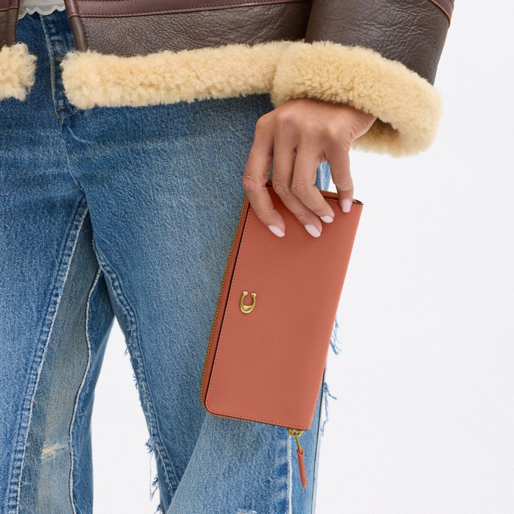 Coach Essential Slim Accordion Zip Wallet Brass Dark Peach