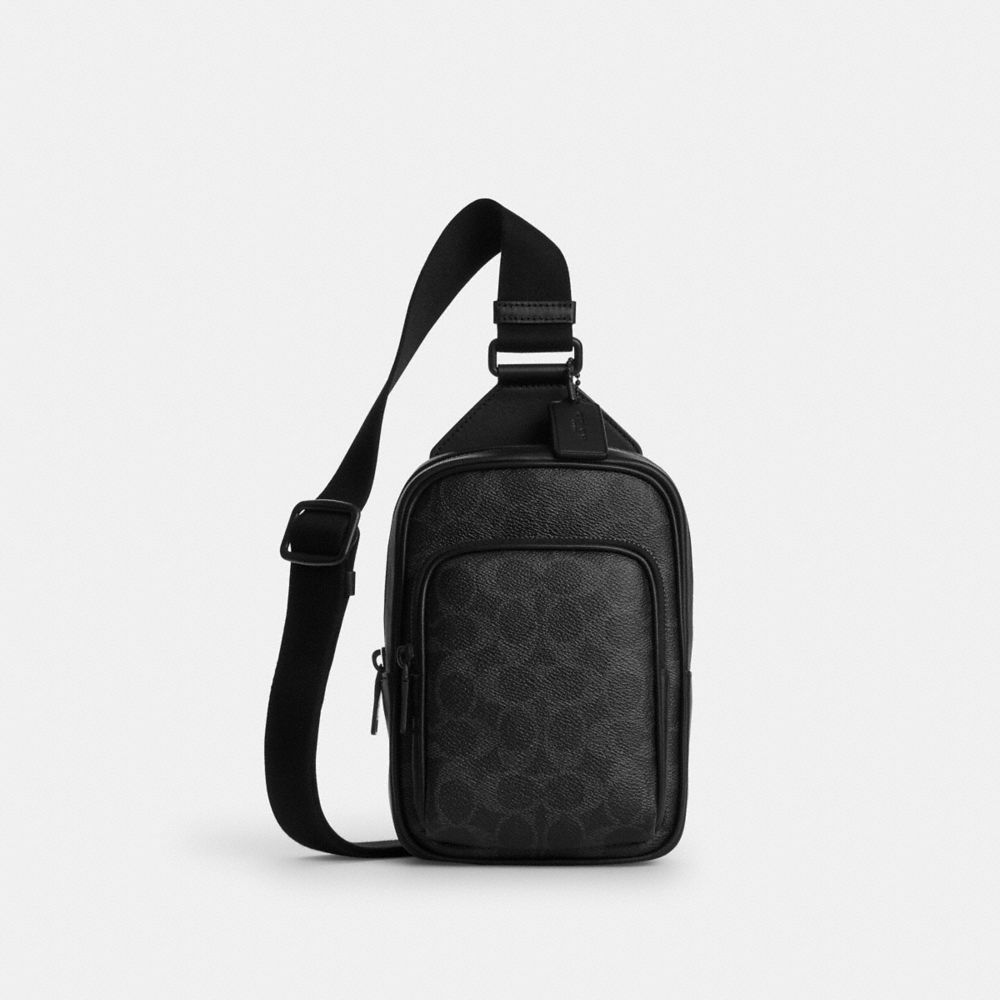 Coach Racer Sling Pack In Signature Canvas Matte Black Black Signature