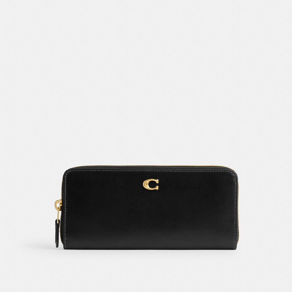 Coach Essential Slim Accordion Zip Wallet Brass Black