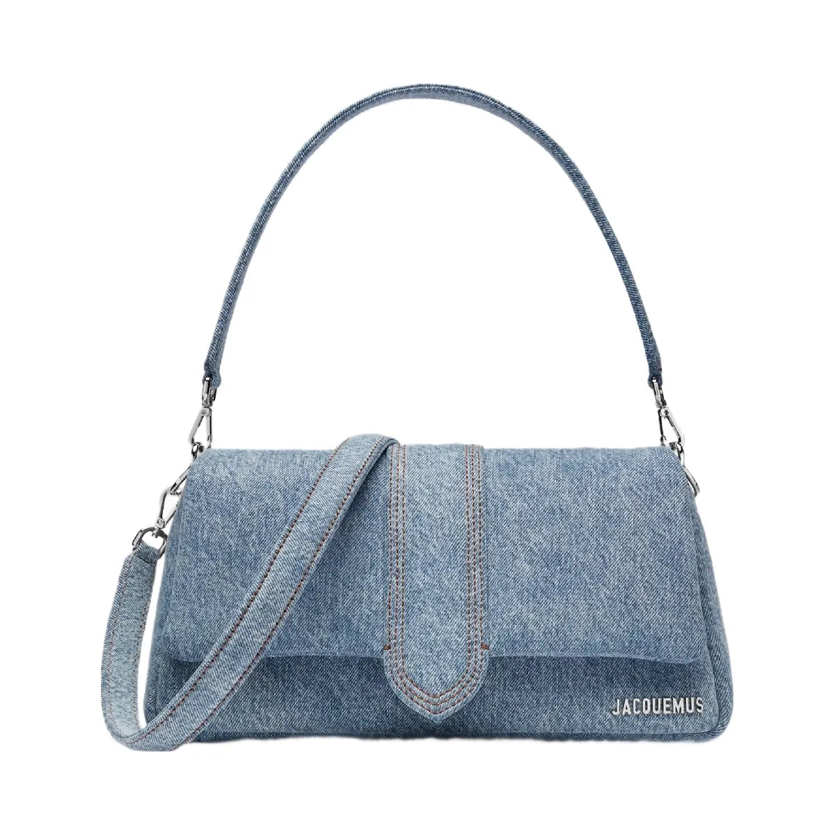Jacquemus The Bambimou In Denim Soft Padded Denim Bag With Leather Trim Blue