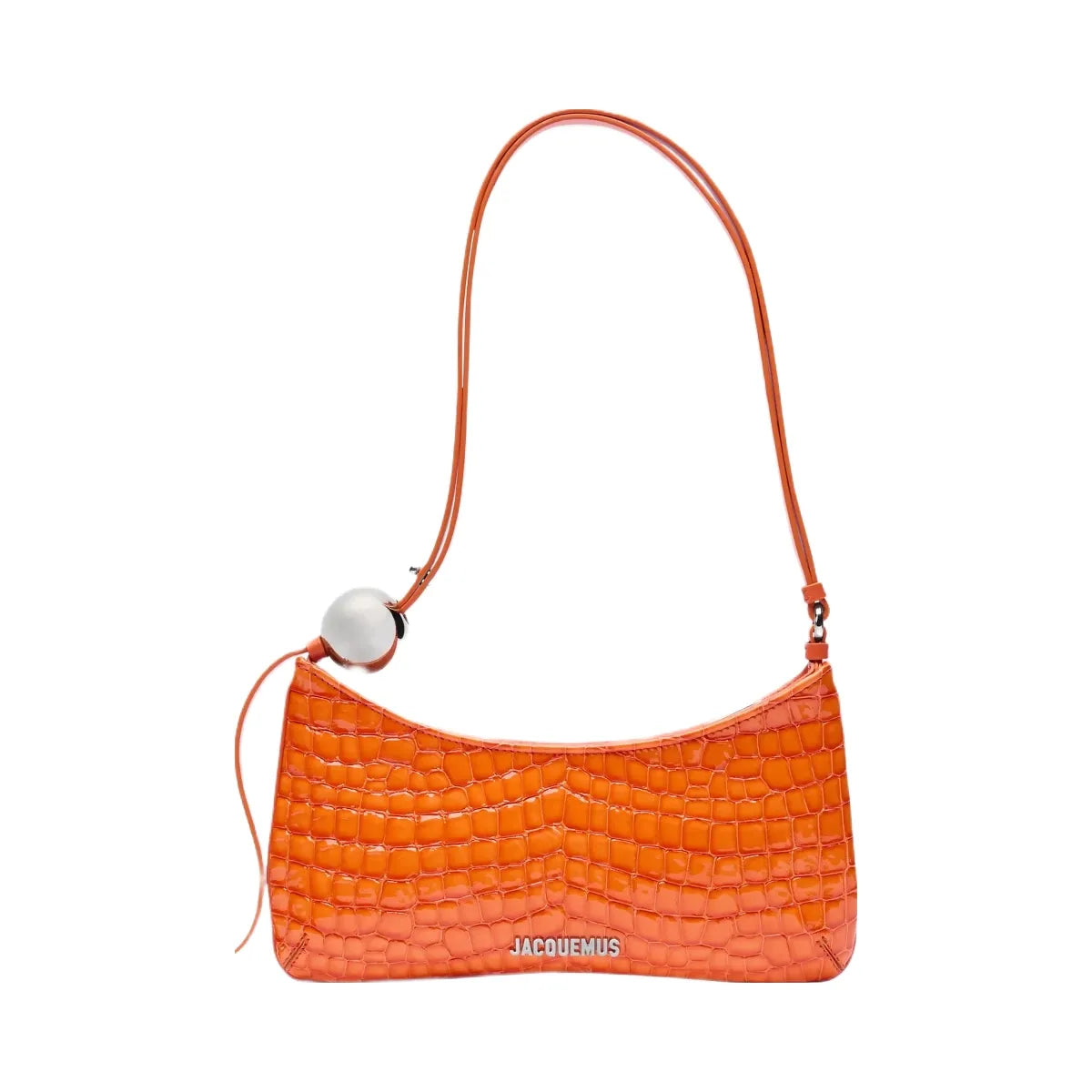 Jacquemus The Bisou Perle Crocodile-Embossed Structured Shoulder Bag Orange
