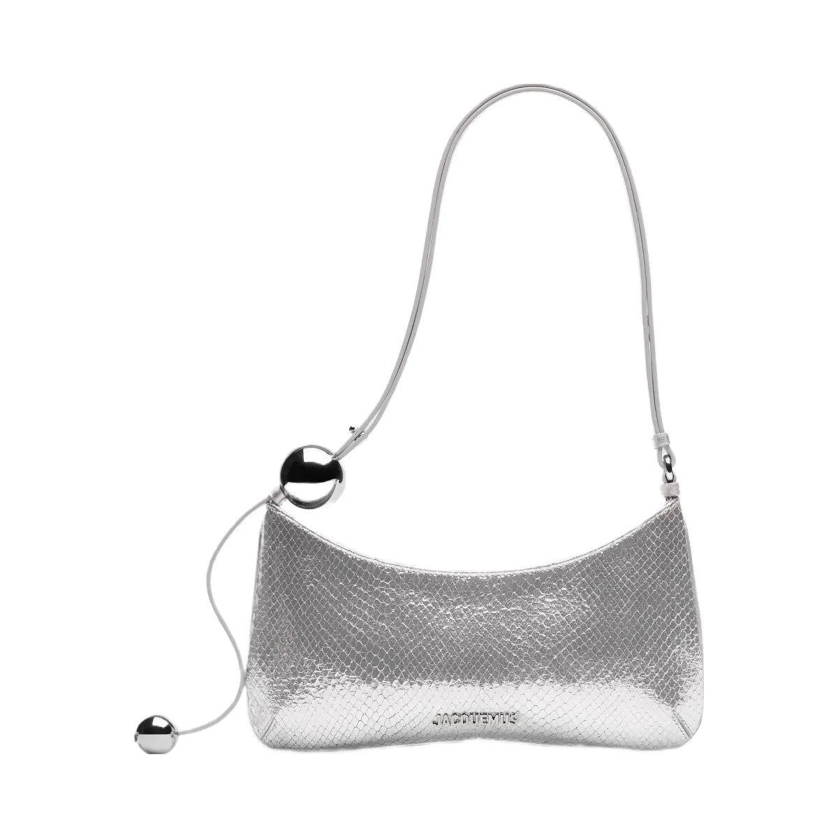 Jacquemus The Bisou Perle Python-Embossed Leather Structured Bag Silver