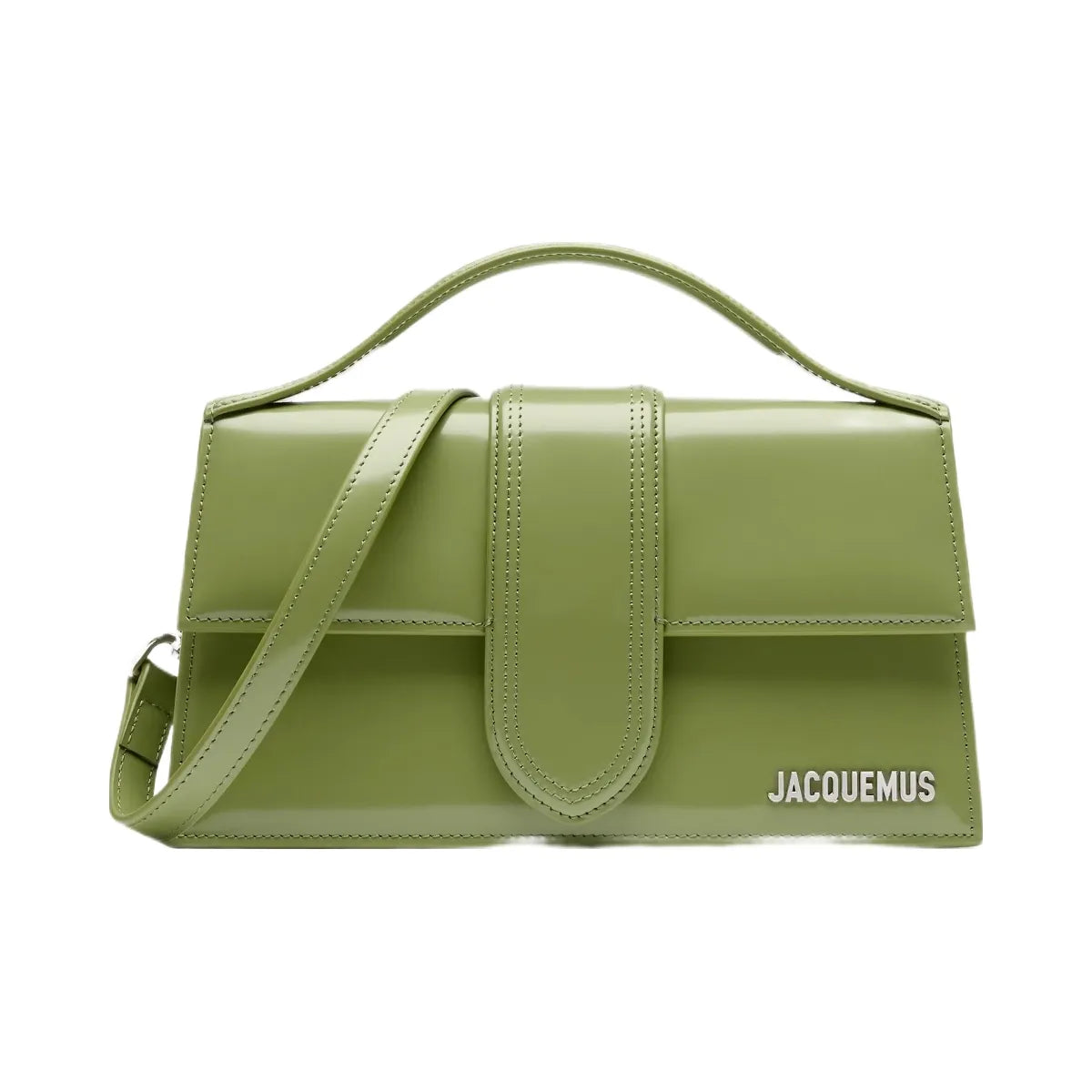 Jacquemus The Large Bambino Structured Bag In Patent Leather Green