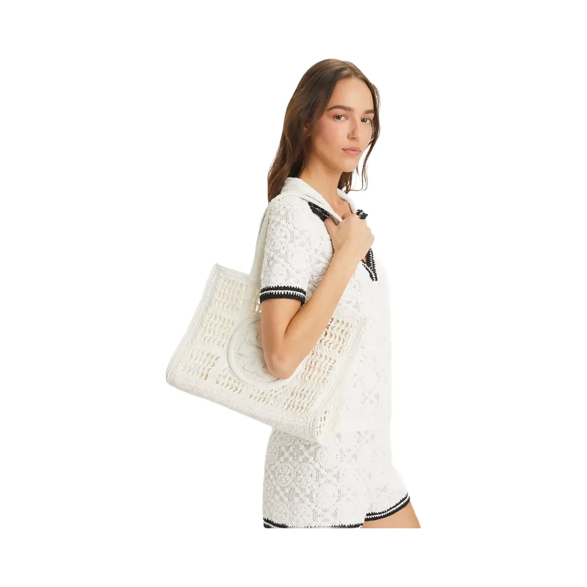 Tory Burch Small Ella Hand-Crocheted Tote White