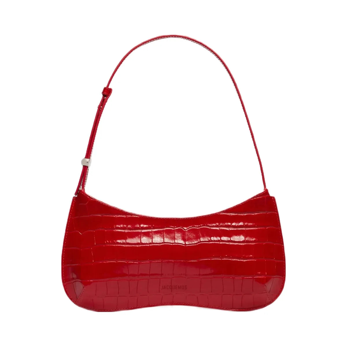Jacquemus The Bisou Structured Handbag In Crocodile-Embossed Leather Red