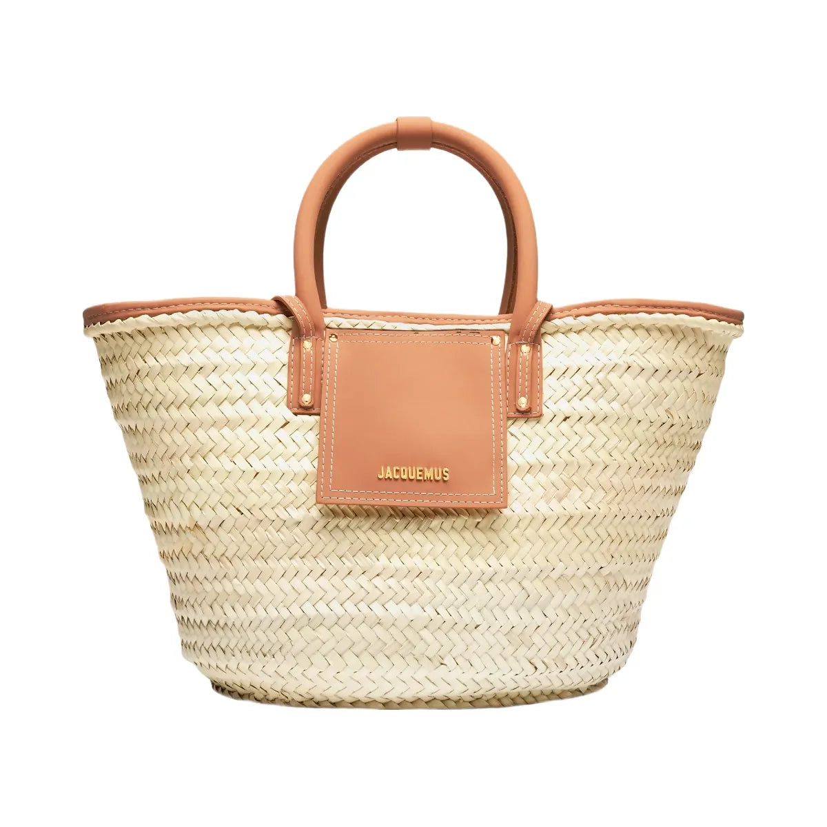 Jacquemus The Soli Basket Handwoven Straw Bag With Smooth Leather Details Light Brown