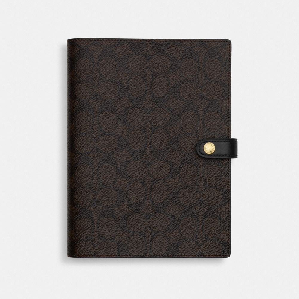 Coach Notebook In Signature Canvas Gold Walnut Black