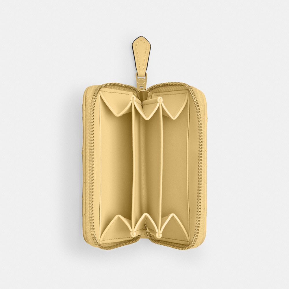Coach Essential Small Zip Around Card Case With Pillow Quilting Brass Vanilla