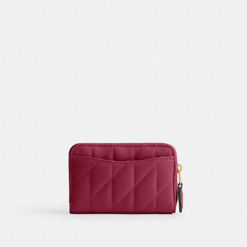 Coach Essential Small Zip Around Card Case With Pillow Quilting Brass Dark Fuchsia