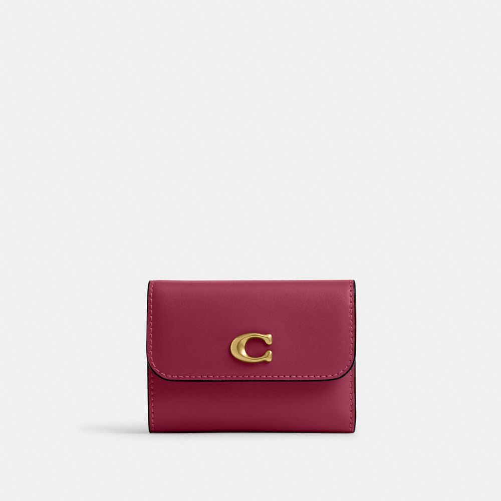 Coach Essential Card Holder Wallet Brass Dark Fuchsia