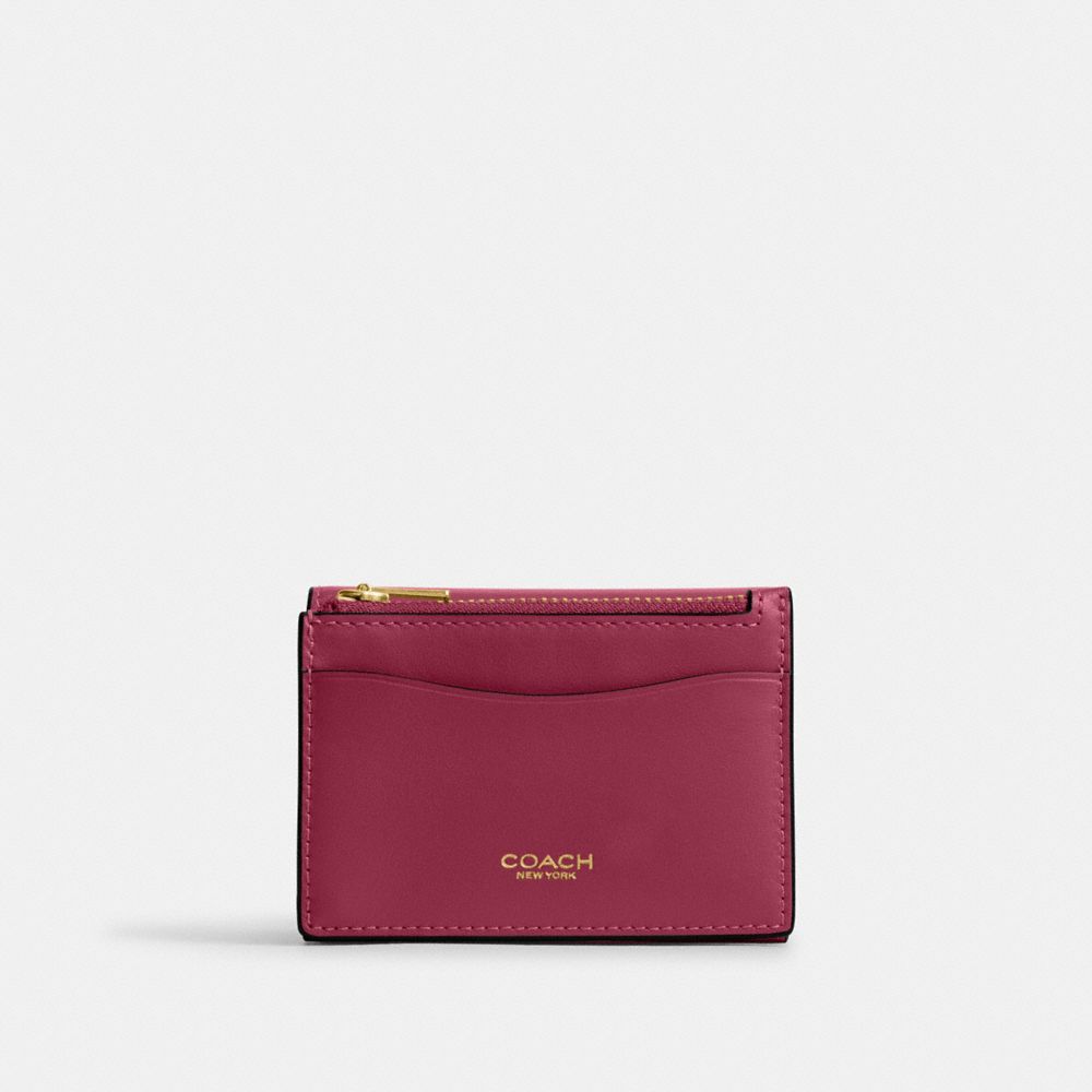 Coach Essential Card Holder Wallet Brass Dark Fuchsia