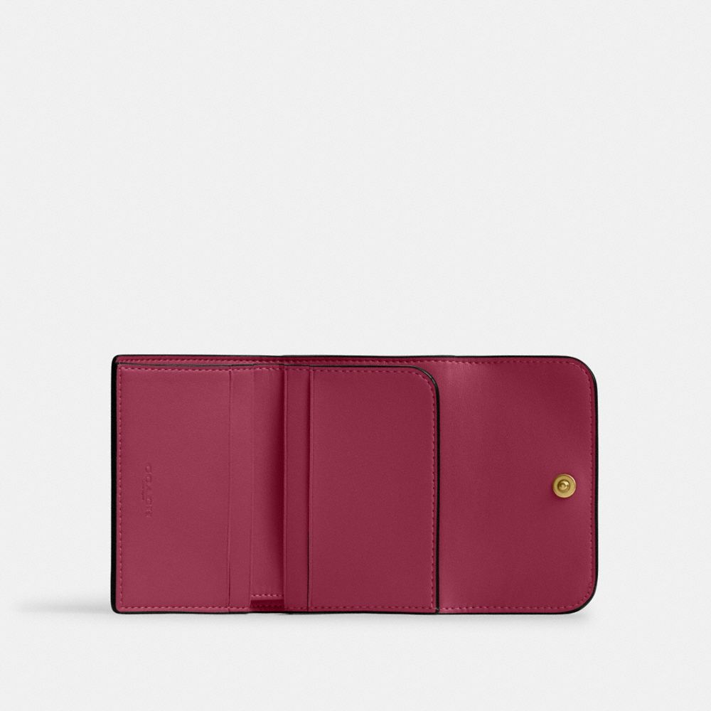 Coach Essential Card Holder Wallet Brass Dark Fuchsia