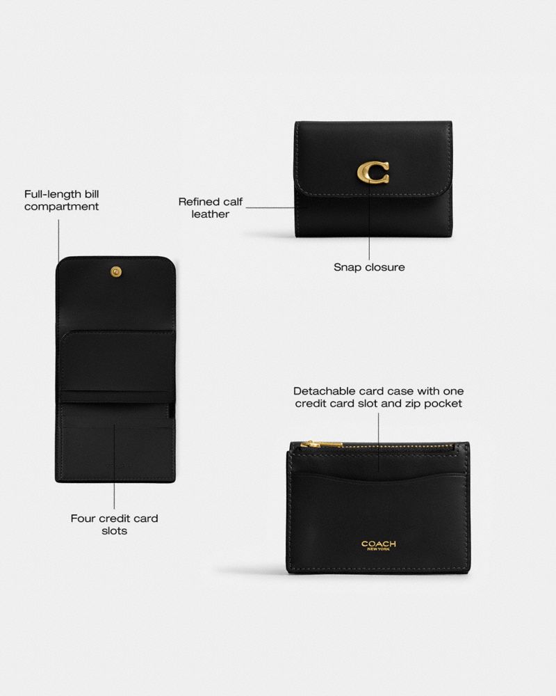 Coach Essential Card Holder Wallet Brass Dark Fuchsia