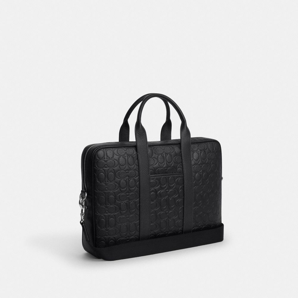 Coach Austin Brief In Signature Leather Silver Black