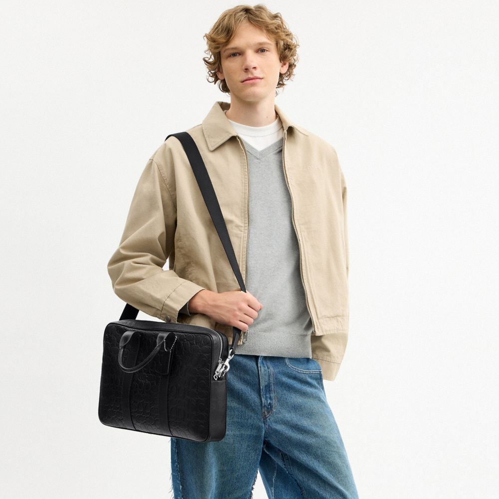 Coach Austin Brief In Signature Leather Silver Black