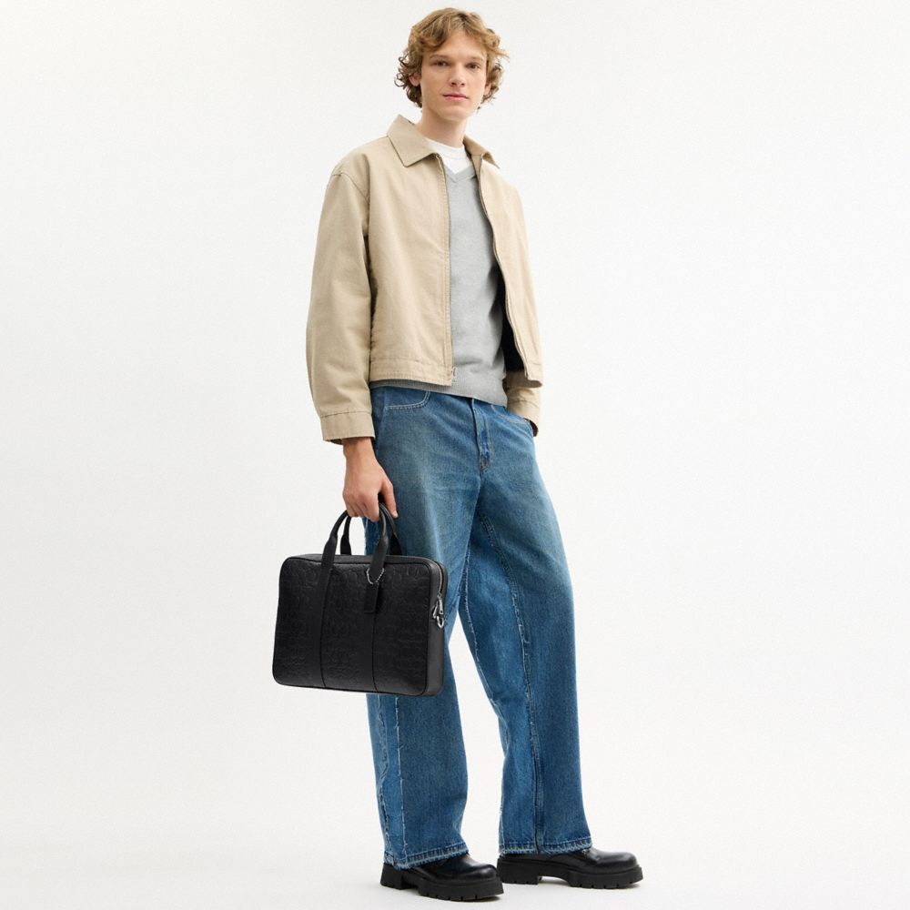 Coach Austin Brief In Signature Leather Silver Black