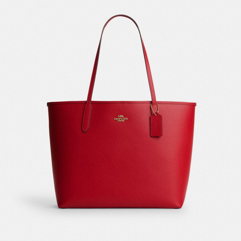 Coach City Tote Bag Gold Bright Cardinal