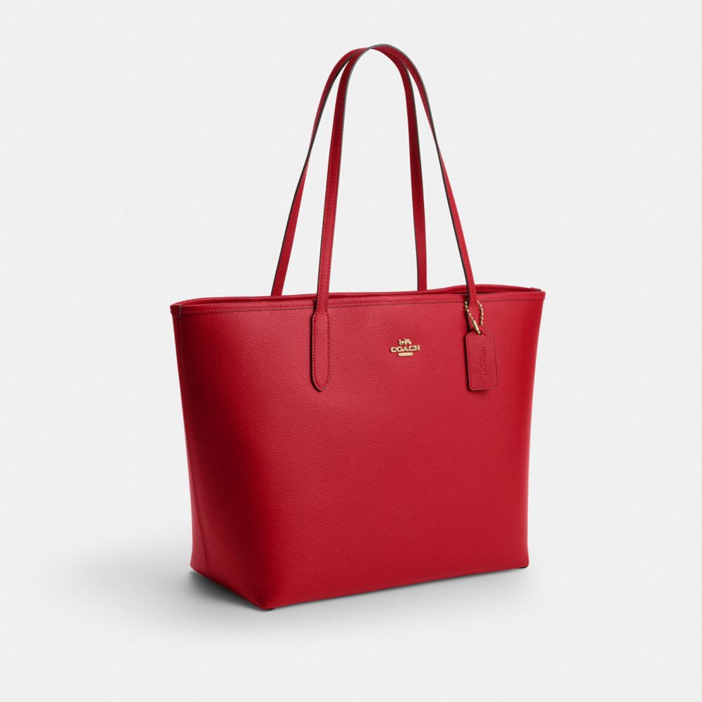 Coach City Tote Bag Gold Bright Cardinal