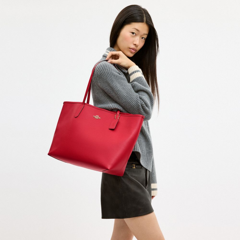 Coach City Tote Bag Gold Bright Cardinal