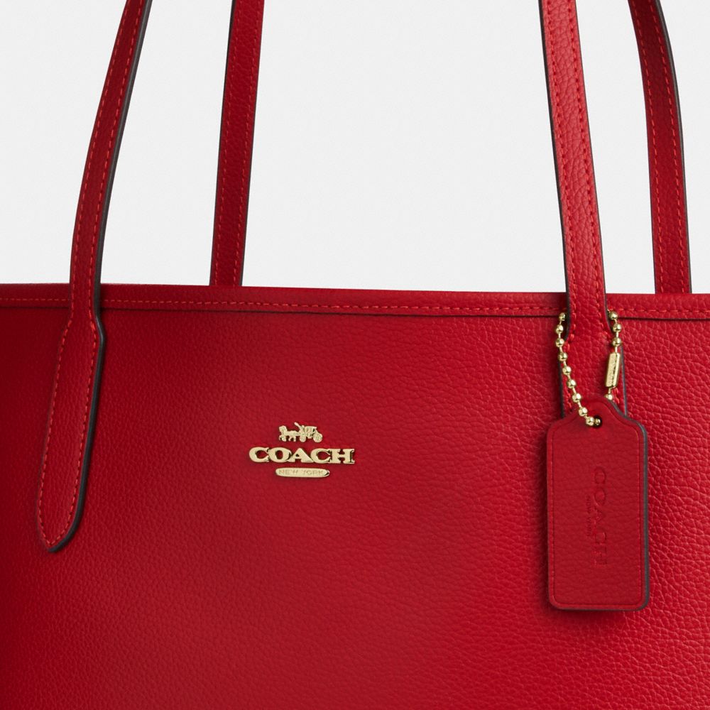 Coach City Tote Bag Gold Bright Cardinal