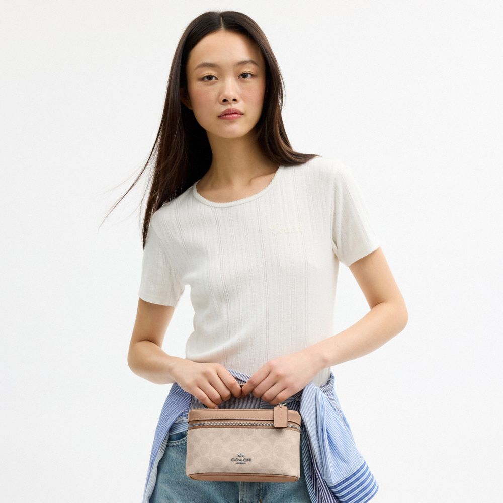 Coach Rainer Crossbody Bag 18 In Signature Canvas Silver Sand Taupe