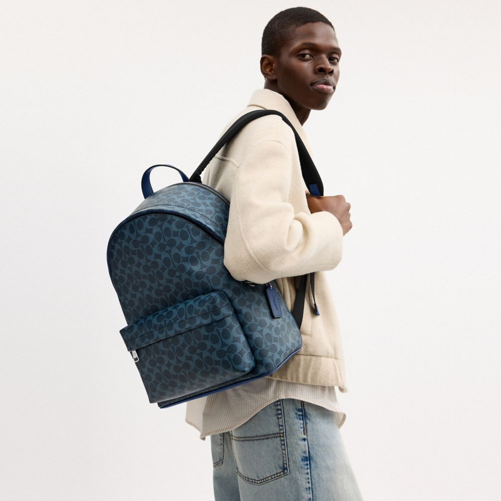 Coach Taylor Backpack In Signature Canvas Silver Ink Blue